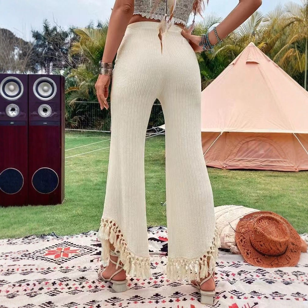 Luftige High-Waist-Hose mit Quasten