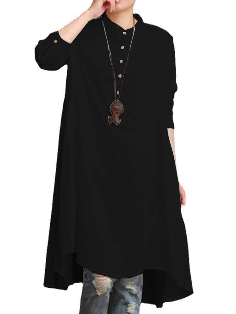 Loose-Fit Hemdblusenkleid mit Stehkragen