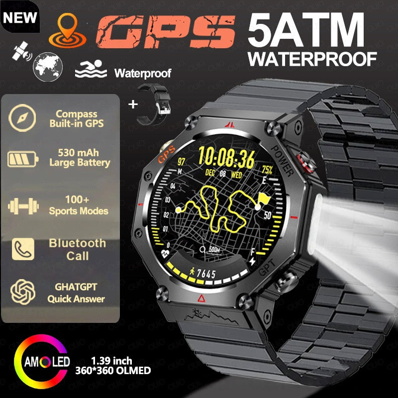 Multifunktionale Outdoor Smartwatch mit Taschenlampe – Ansicht 2