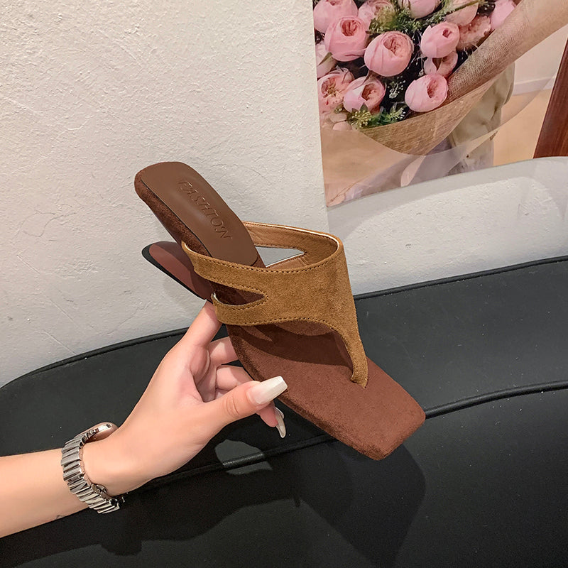 Elegante Square Toe Thong Sandalen