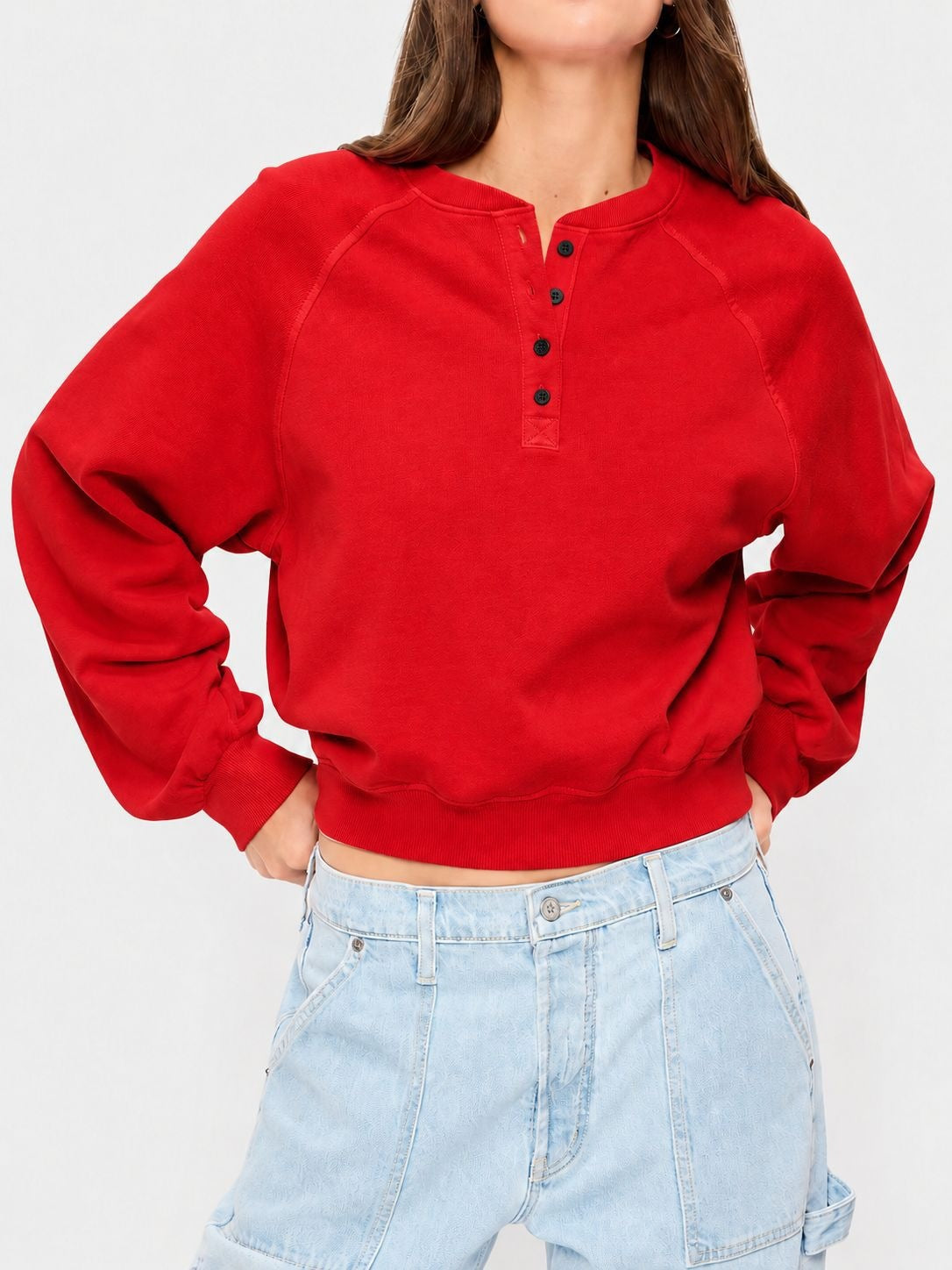 Cropped Sweatshirt mit Knöpfen
