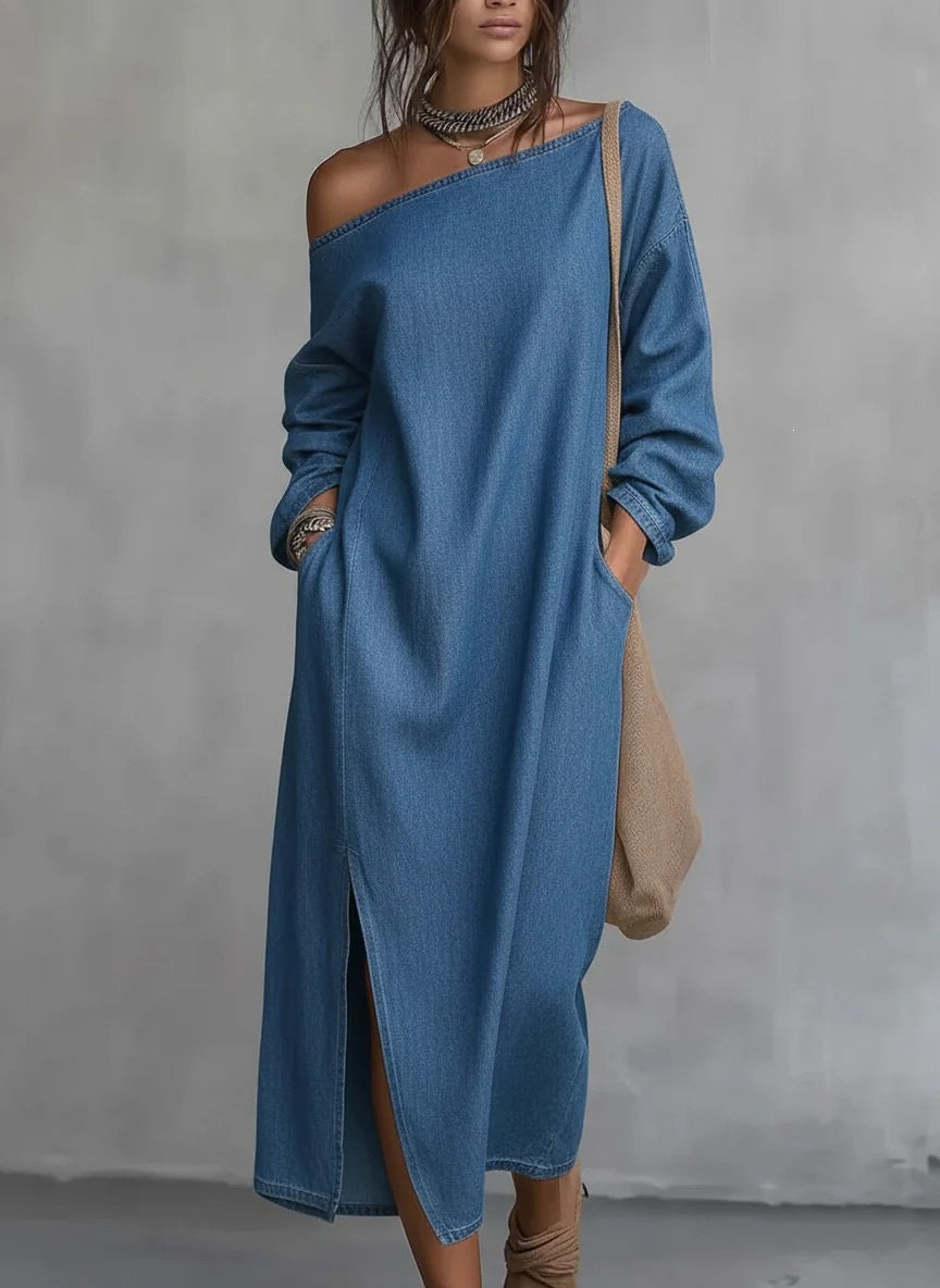 Off-Shoulder Denimkleid