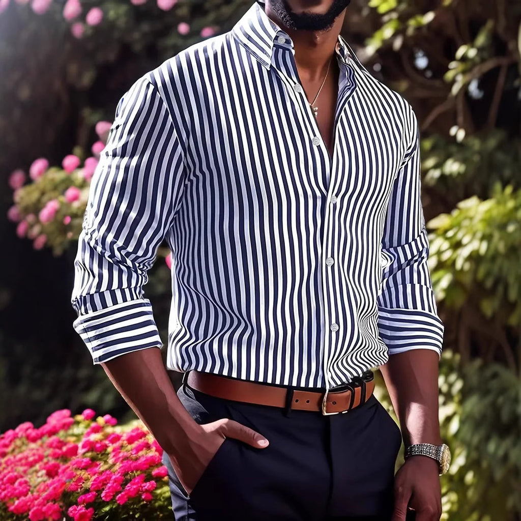 Gestreiftes Langarmshirt mit Knopfleiste – Bild 7 | LuxeStyle