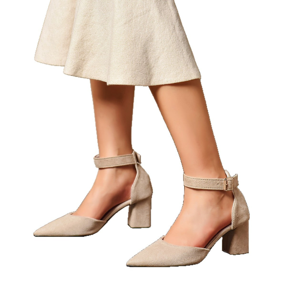 Spitze Sandalette mit Riemchen und Blockabsatz