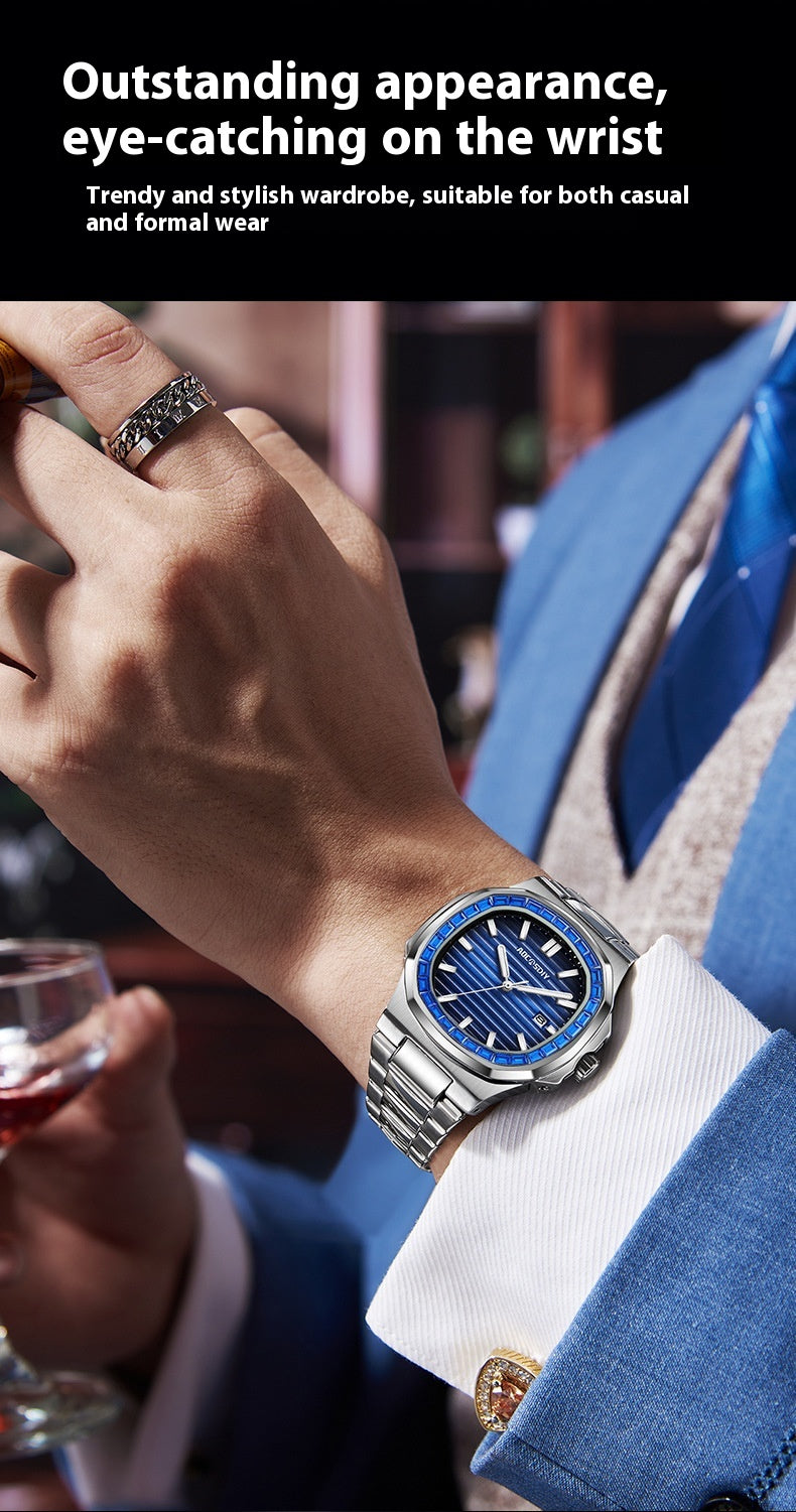 Herren Quarzuhr mit Leuchtzeigern und Stahlarmband – Bild 5 | LuxeStyle