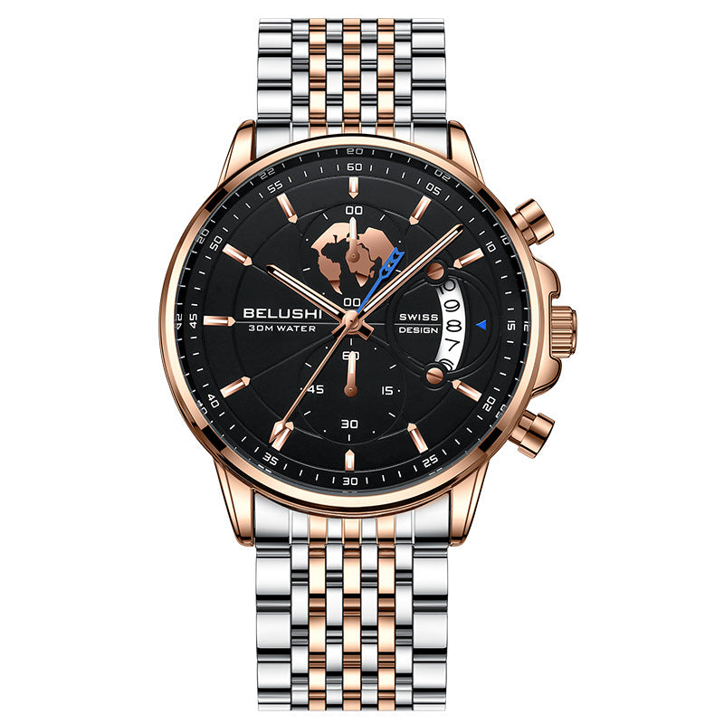 Business Herrenuhr mit Leuchtzeigern und Lederarmband