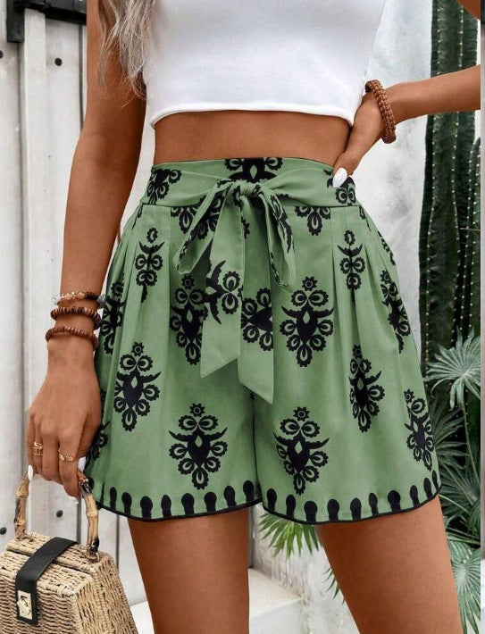 Freizeit-Shorts mit weitem Bein und Print