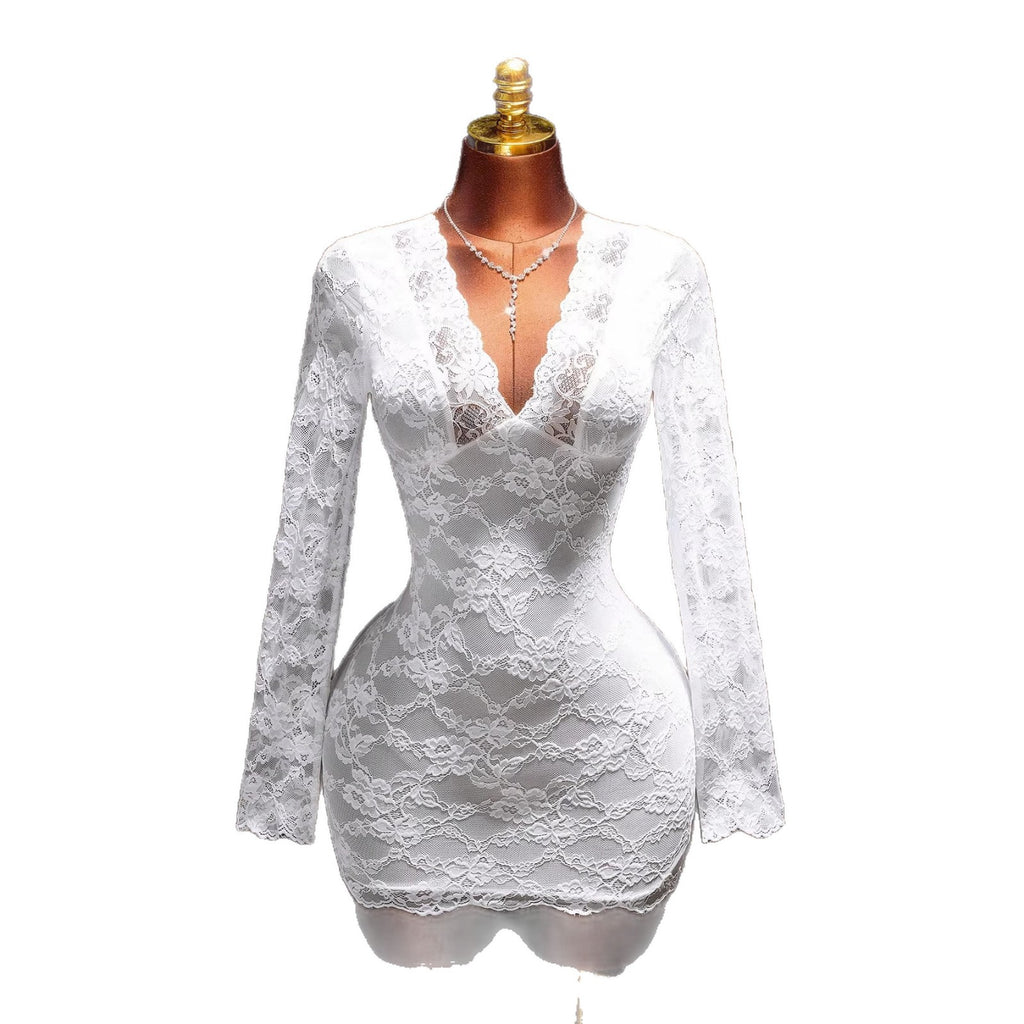 Schlankes Spitzenkleid mit hoher Taille – Bild 5 | LuxeStyle