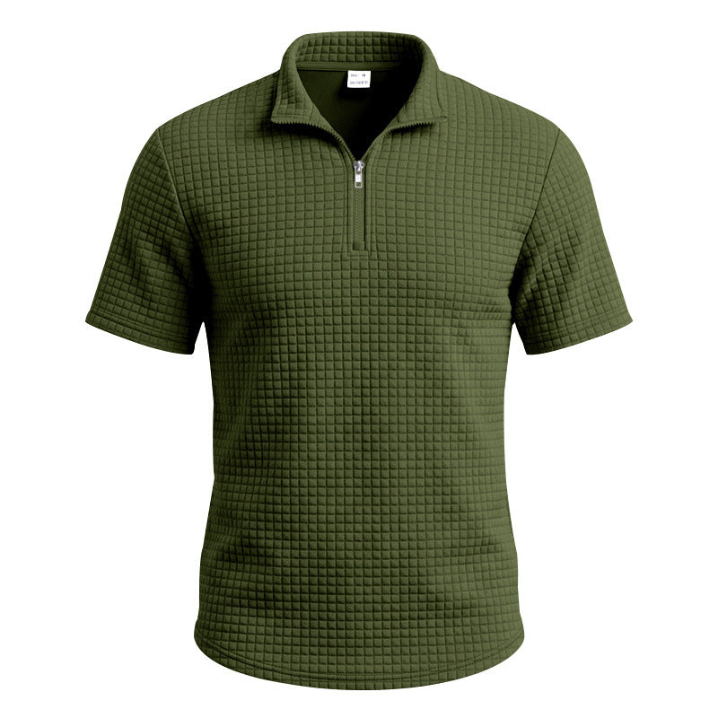 Herren Jacquard Plaid Polo-Shirt Weit geschnitten Stehkragen Kurzarm