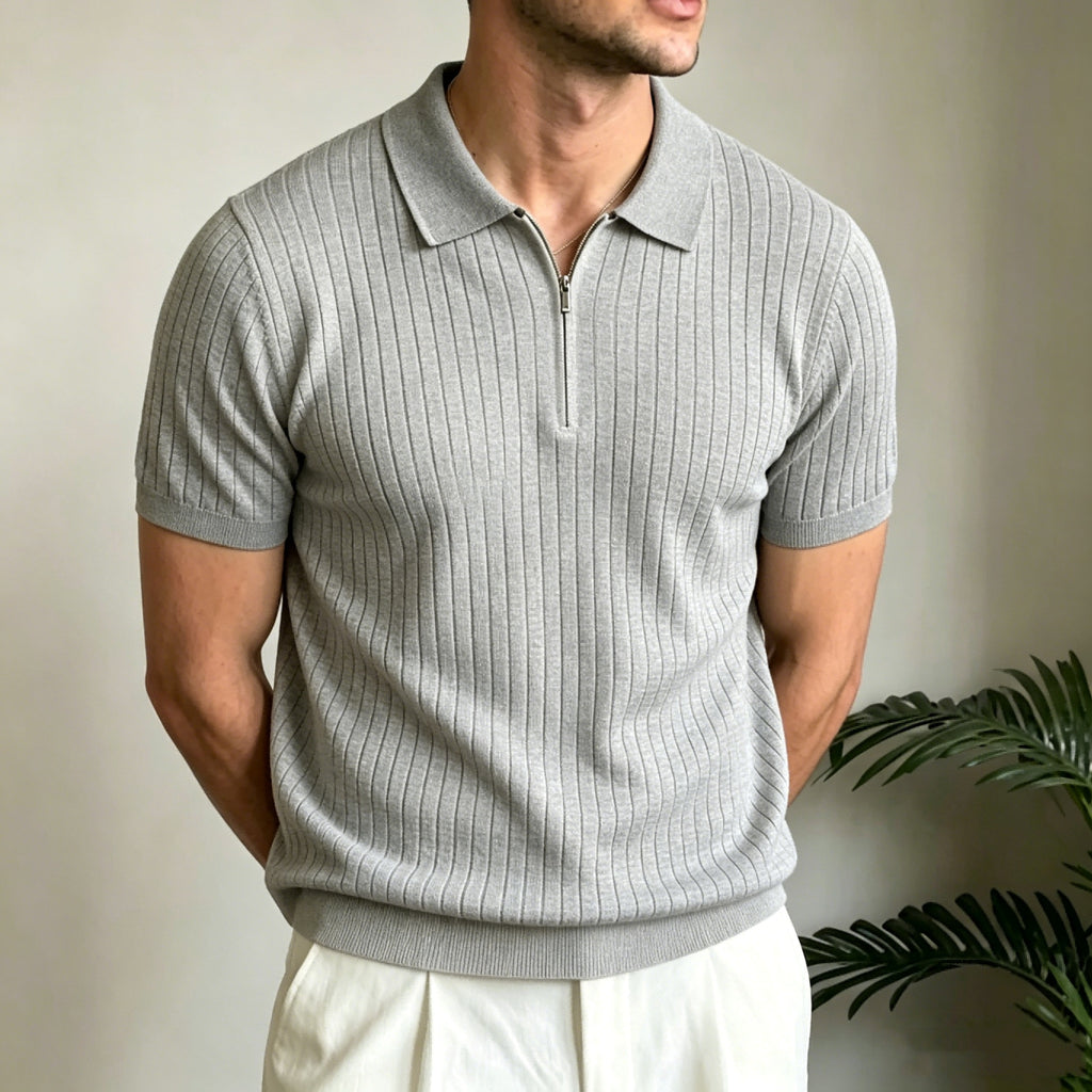 Kurzarm-Strickpullover mit Reissverschluss – Bild 3 | LuxeStyle