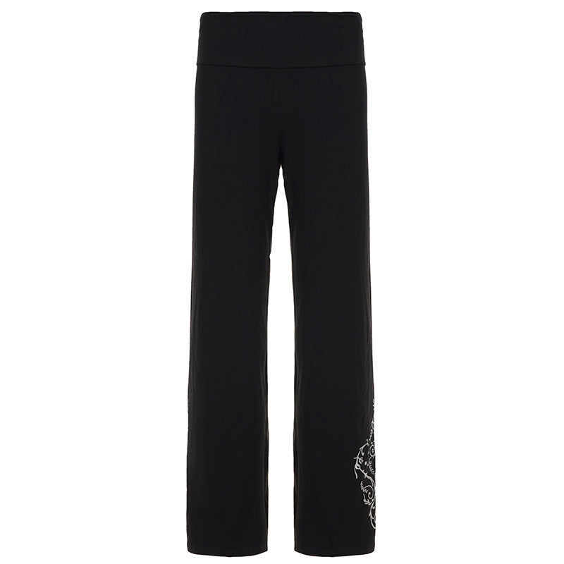 Schwarze Retro-Hosen mit Print