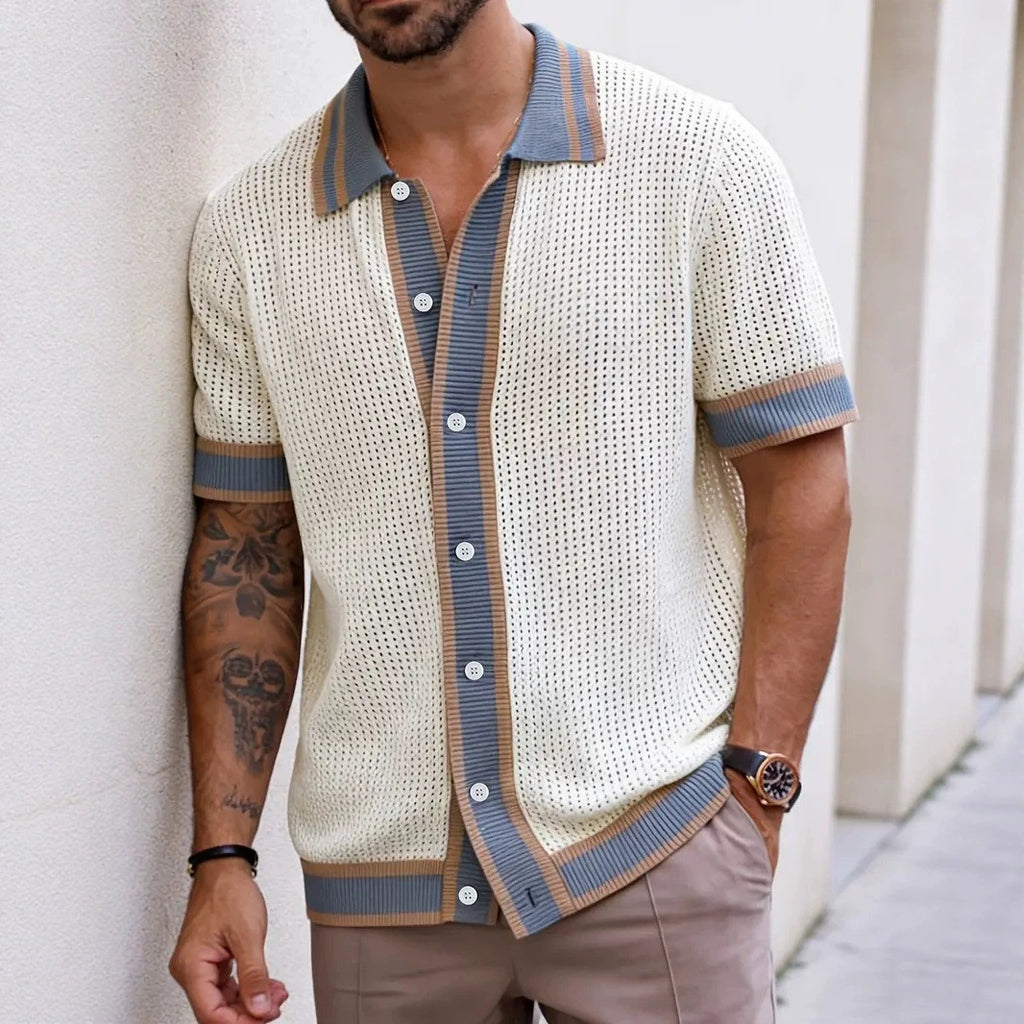 Strickhemd für Herren mit Revers und kurzen Ärmeln
