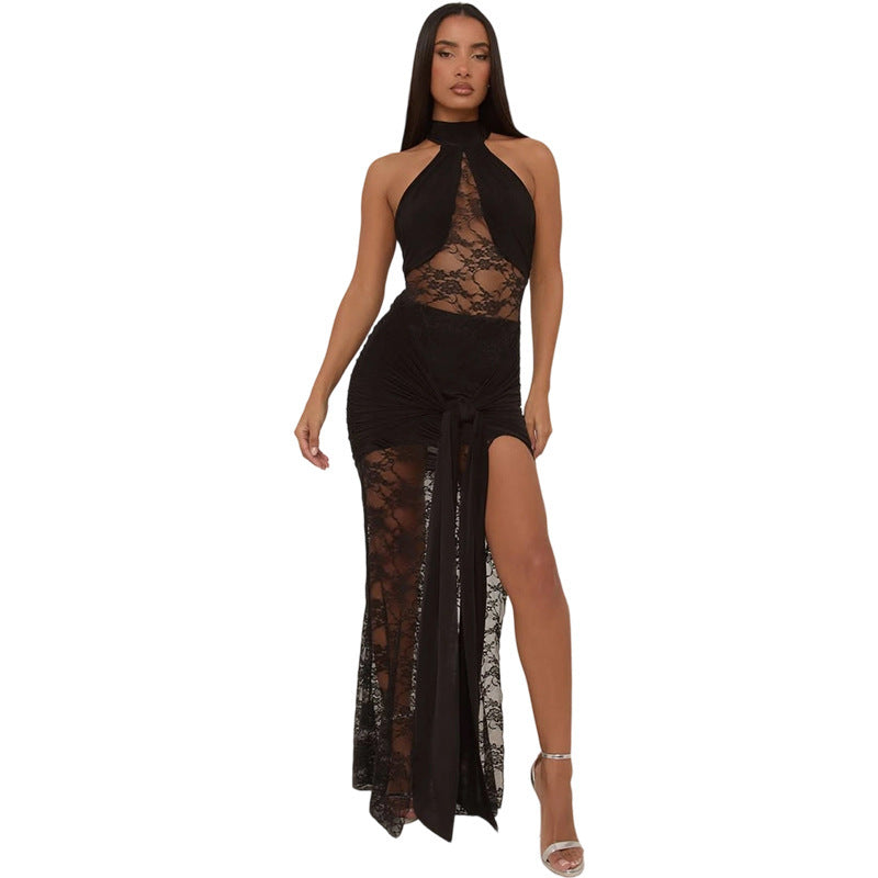 Elegantes Maxikleid mit Spitze und Schlitz