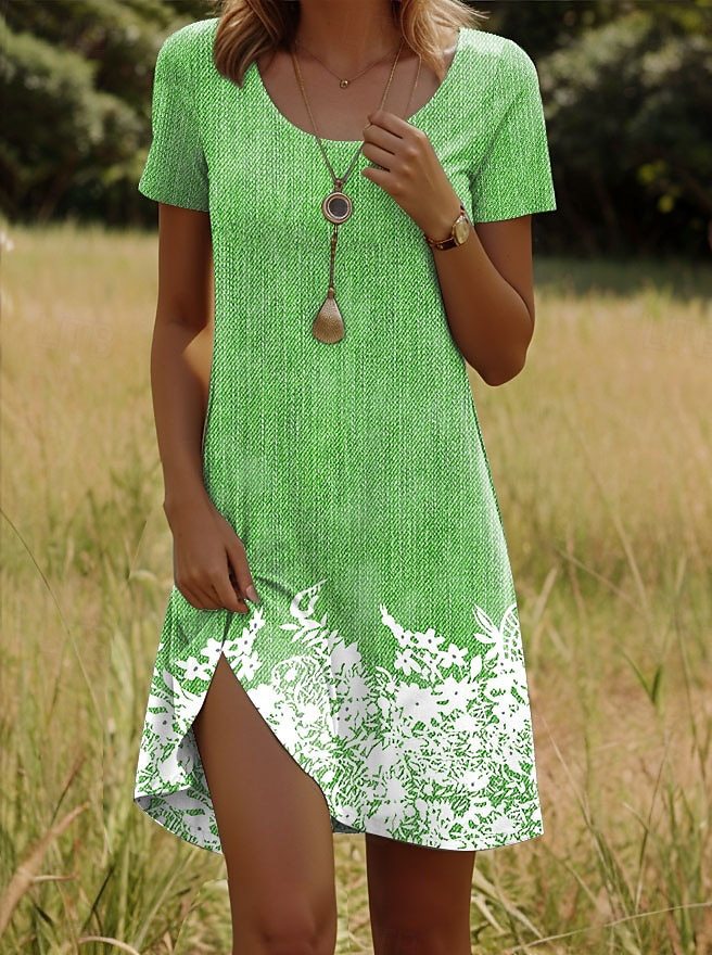 Gepunktetes Blumen Midikleid mit Rundhals – Bild 15 | LuxeStyle