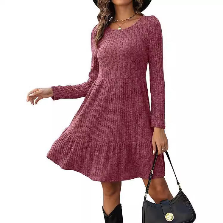 Gestricktes A-Linien-Kleid mit Streifen – Bild 5 | LuxeStyle