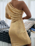 Pailletten-Pulloverkleid mit asymmetrischem Saum