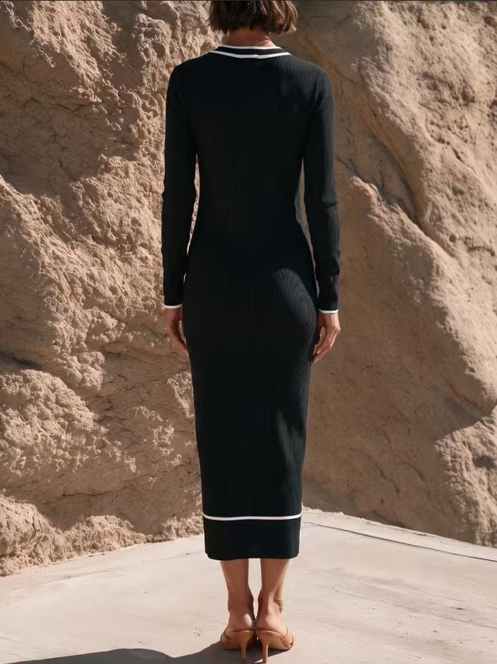 Damen Freizeitkleid mit V-Ausschnitt und Schleife
