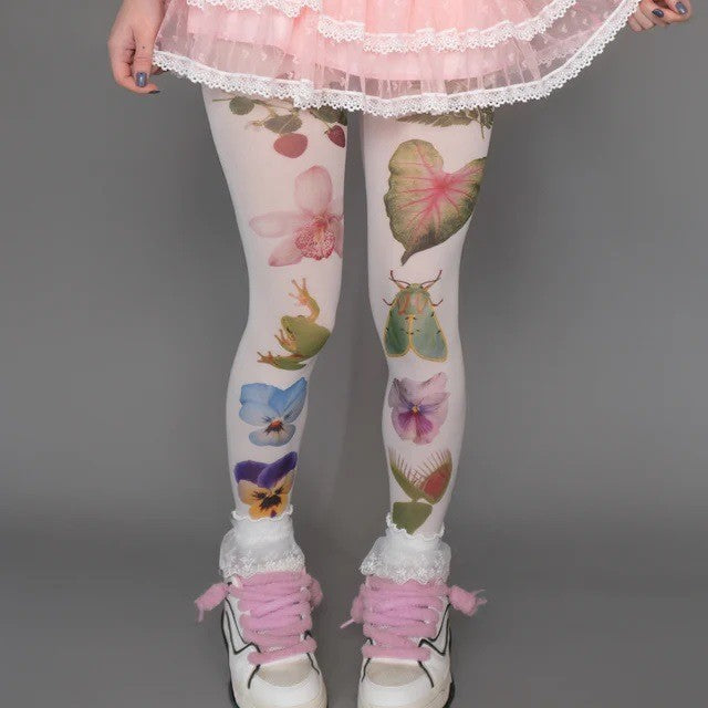 Samt-Strumpfhose mit Pflanzenmuster