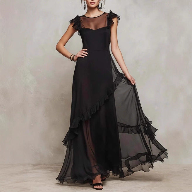 Asymmetrisches langes Kleid mit Bischofsärmeln – Bild 2 | LuxeStyle