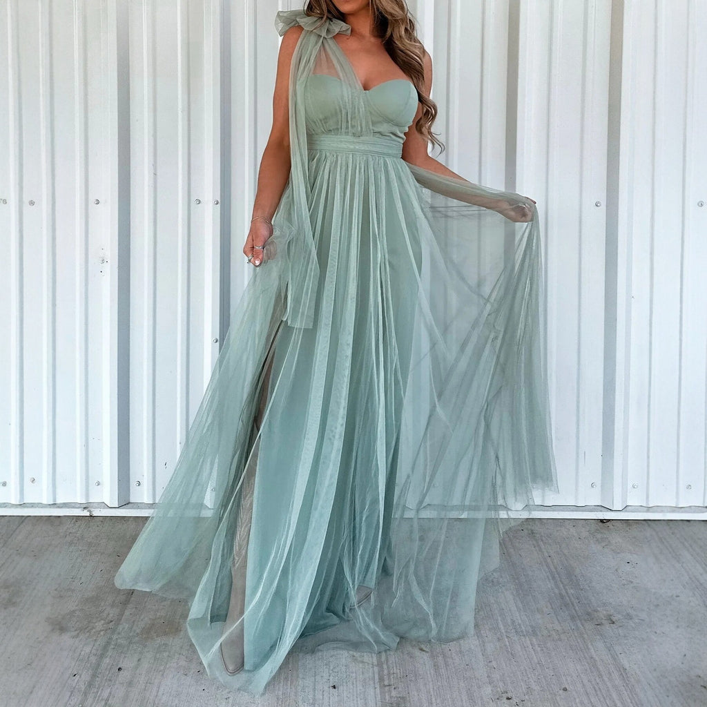 Elegantes Mesh-Panel Maxikleid mit Rückenausschnitt