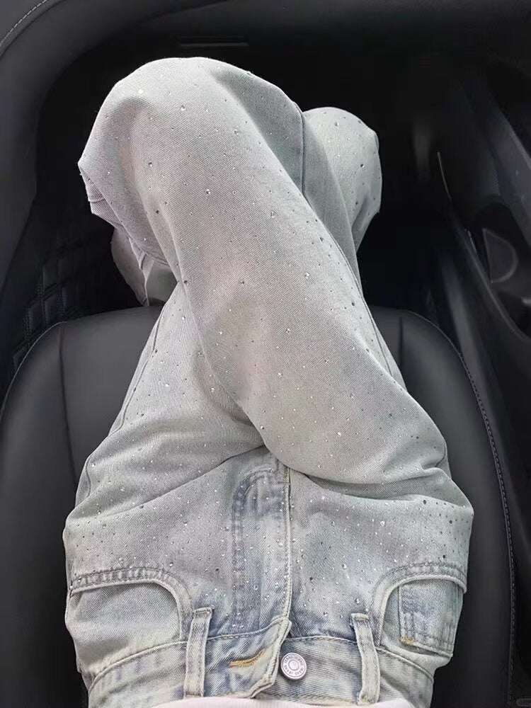 High-Waist Wide-Leg Jeans mit Strass