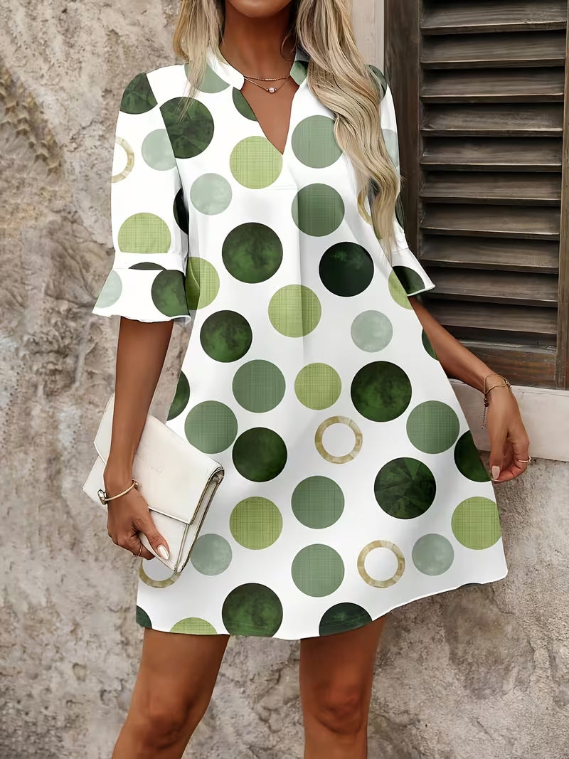 Polka-Print Midikleid in Grün – Bild 8 | LuxeStyle