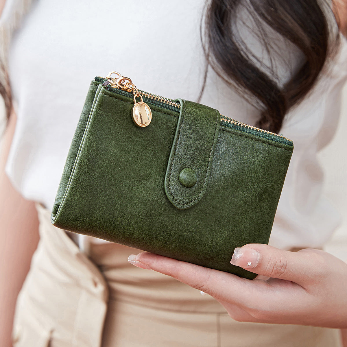 Retro Dreifach-Portemonnaie mit zwei Reissverschlüssen – Bild 6 | LuxeStyle