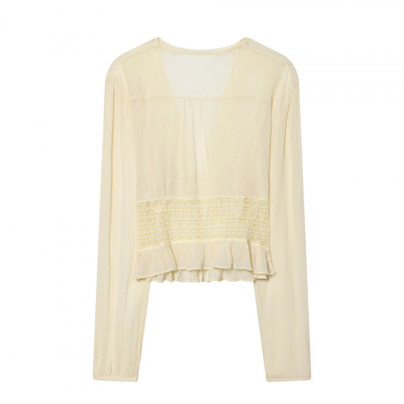 Elegantes Spitzen-Tulle-Shirt in Aprikose | LuxeStyle