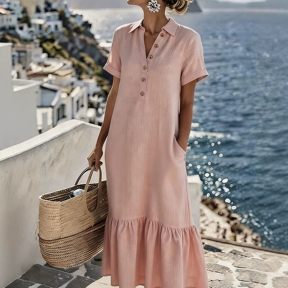 Elegantes Plissee-Hemdkleid mit kurzen Ärmeln | LuxeStyle