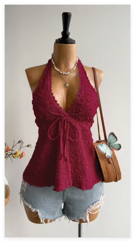 Neckholder Jacquard-Top mit V-Ausschnitt