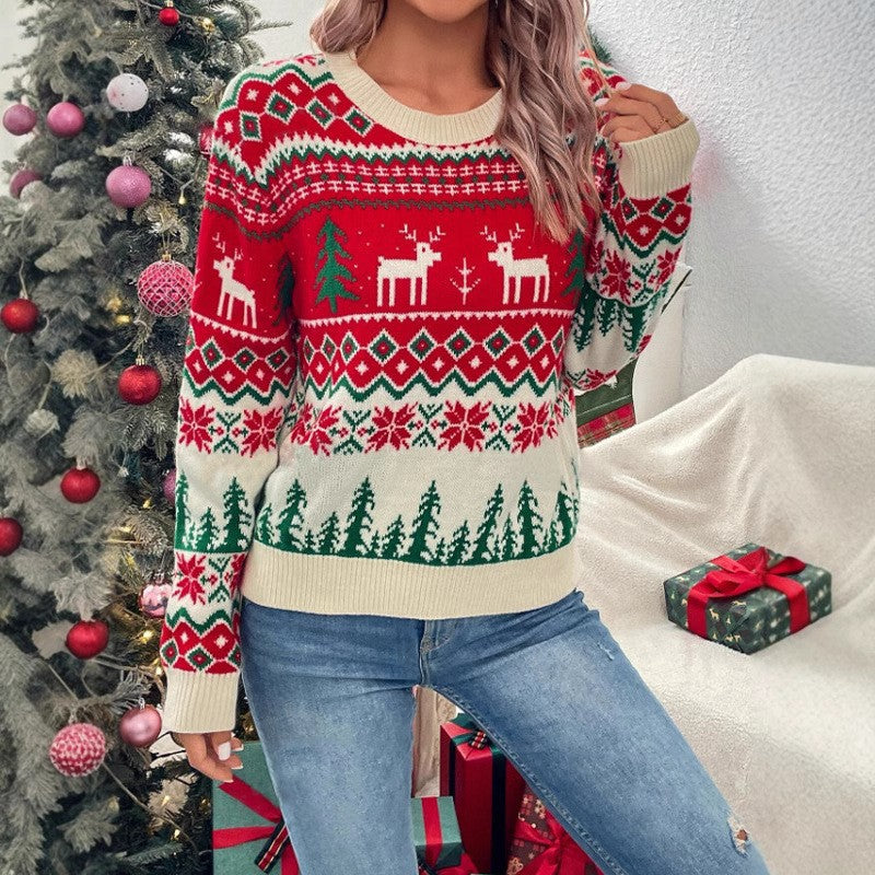 Weihnachtsbaum-Print Pullover mit langen Ärmeln – Bild 5 | LuxeStyle