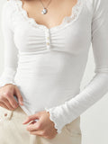 Langarm-Top «Dentelle» – Spitzen-Panel, Color-Block