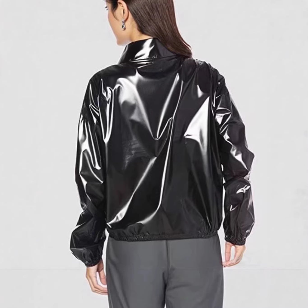PU Faux Leder Hoodie mit Stehkragen – Ansicht 6
