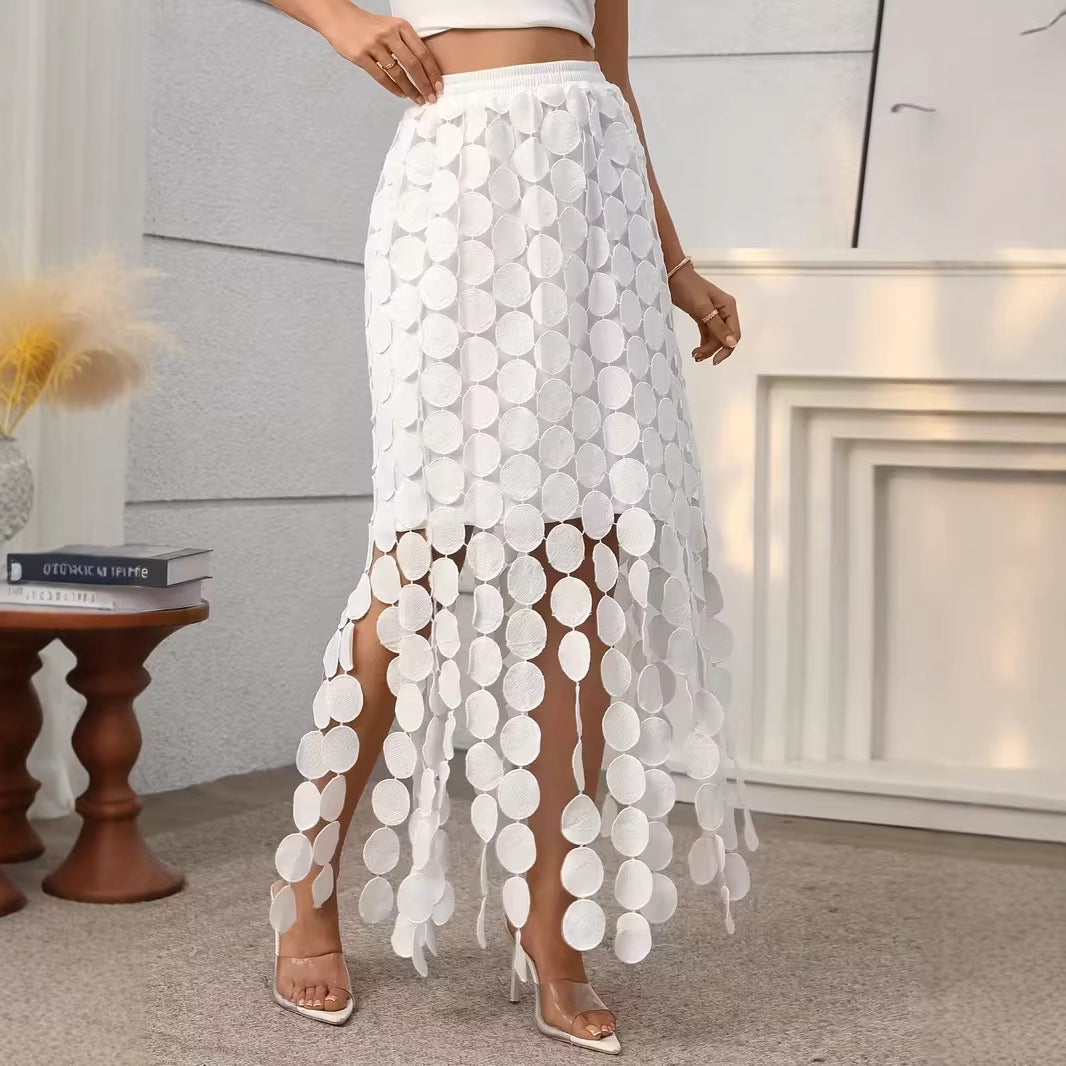 Elegantes asymmetrisches Maxikleid mit Polka Dots – Ansicht 2