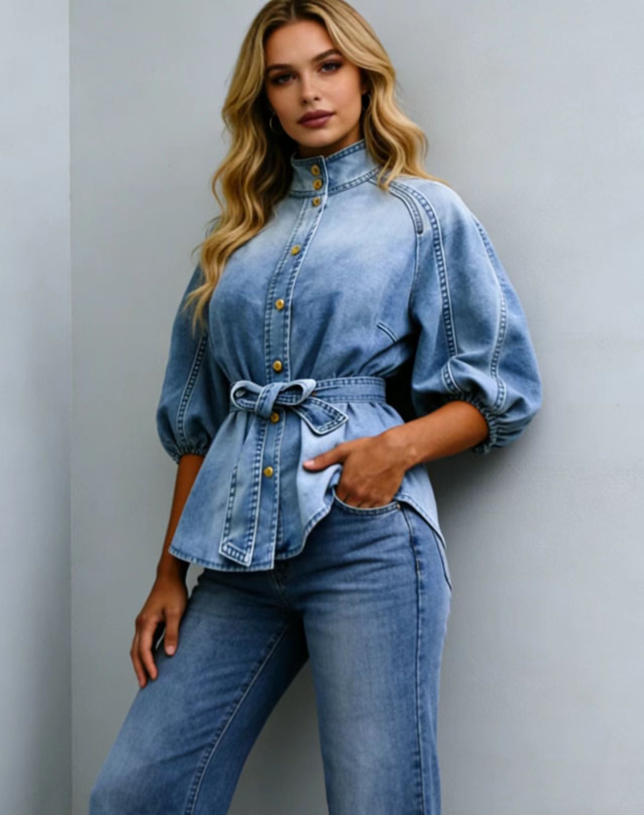 Elegantes Vintage Jeanshemd mit Schnürung