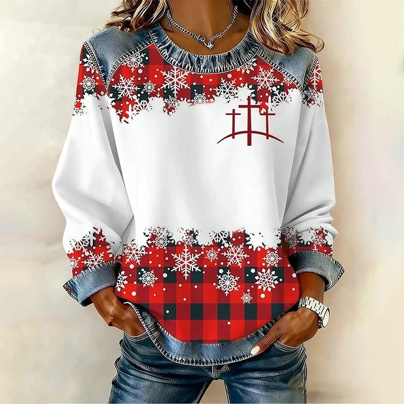 Blumen-Denim-Patchwork Hoodie für Damen