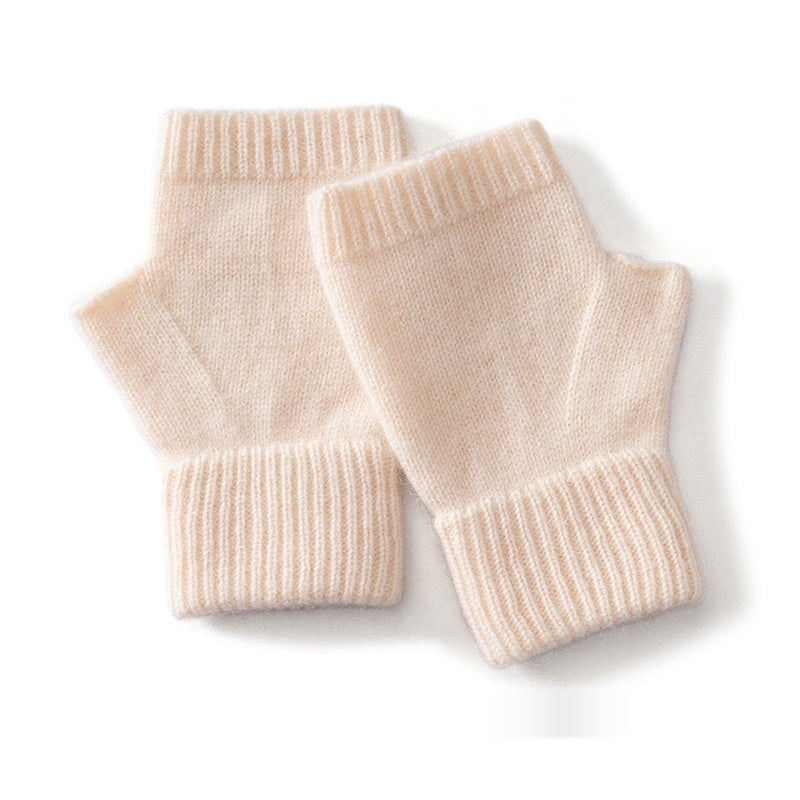 Kaschmir-Handschuhe mit halben Fingern und Blumenmuster