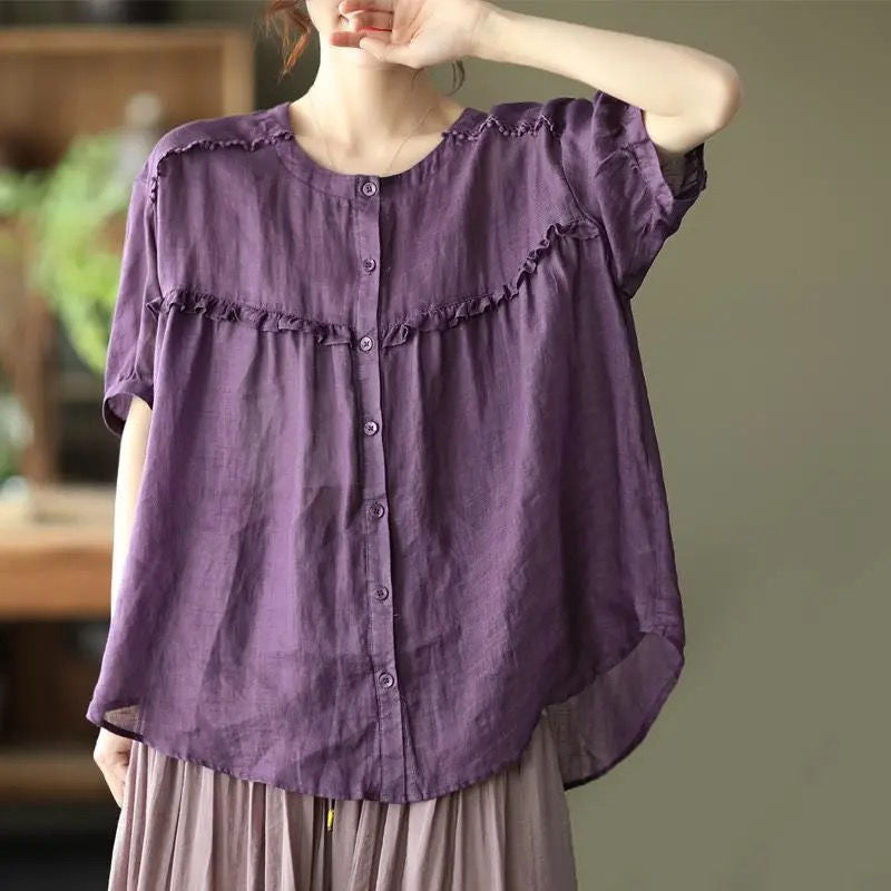 Retro-Shirt mit Rüschen und lockerer Passform