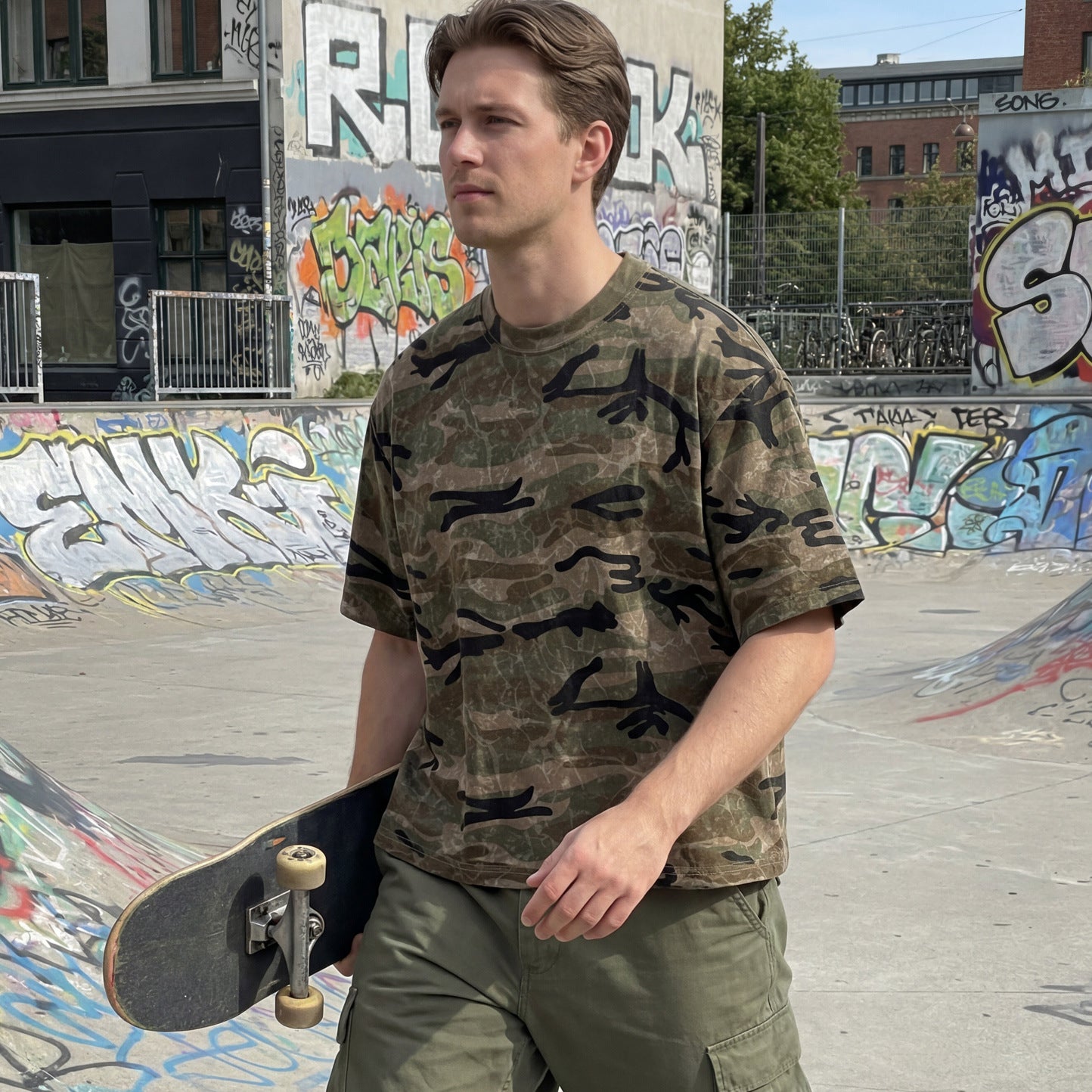 Herren Camouflage-Rundhals T-Shirt mit Kurzarm