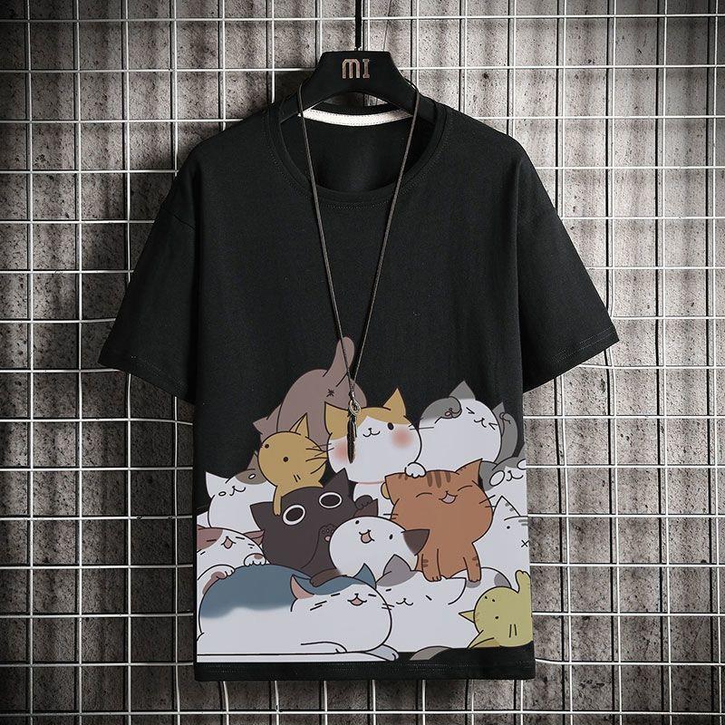Cartoon Katze Baumwoll T-Shirt für Herren