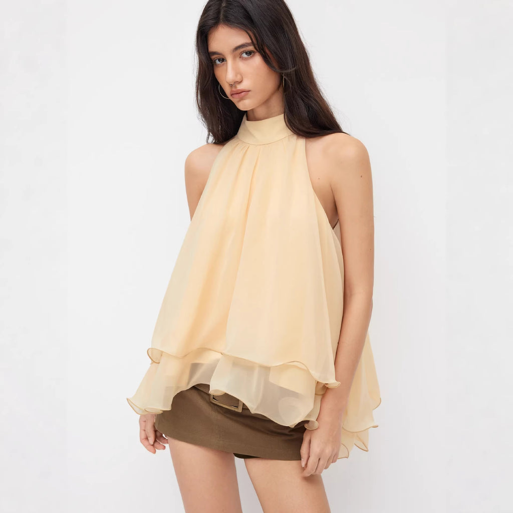 Carmen-Chiffonbluse mit Rüschensaum