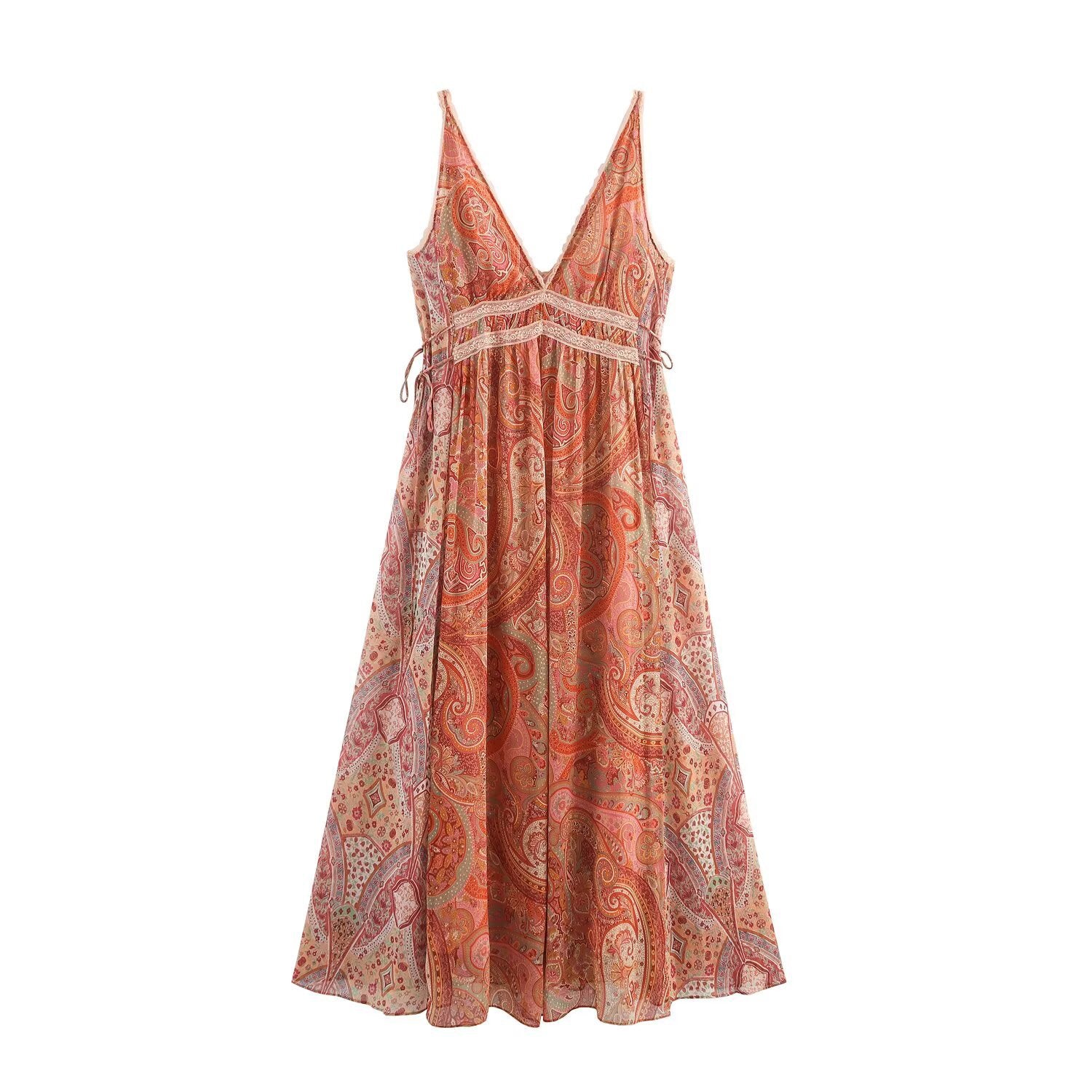 Paisley-Kleid mit V-Ausschnitt und Spitze
