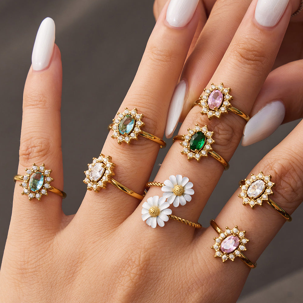 Sonnenblumen-Ring mit Zirkonia, vergoldet – Bild 6 | LuxeStyle