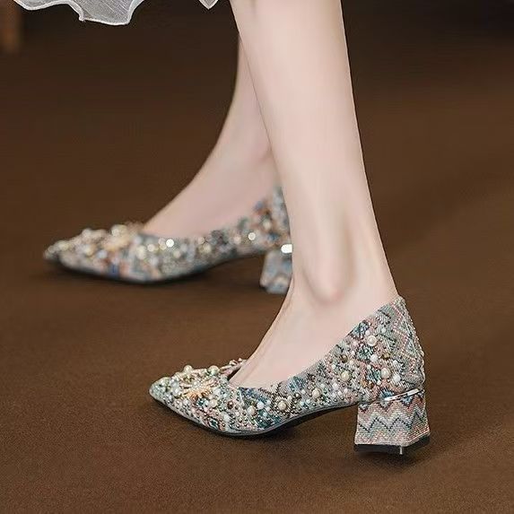 Spitze Flats mit Strass und Metallic-Print