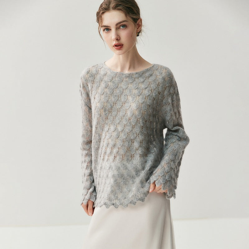 Cashmere-Pullover mit Feder-Design