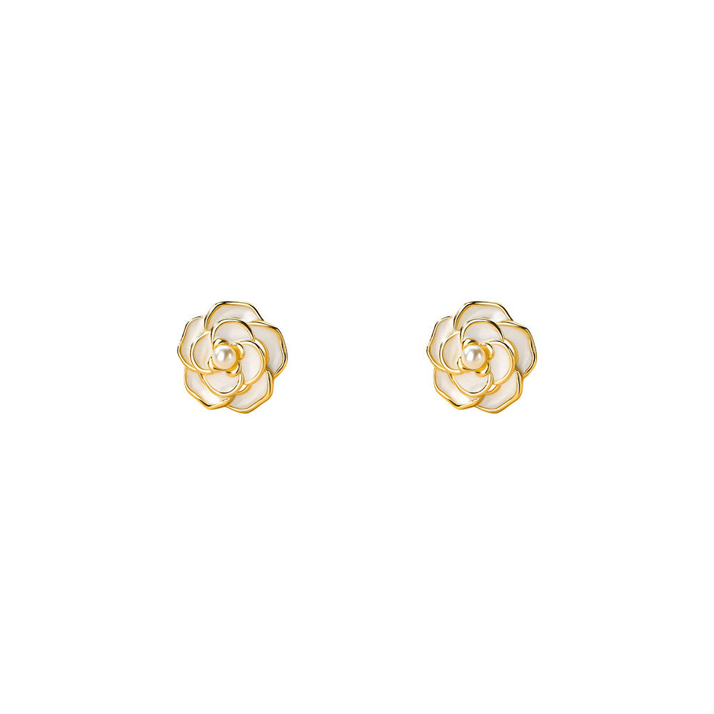 S925 Sterling Silber Camellia Perlen-Ohrstecker