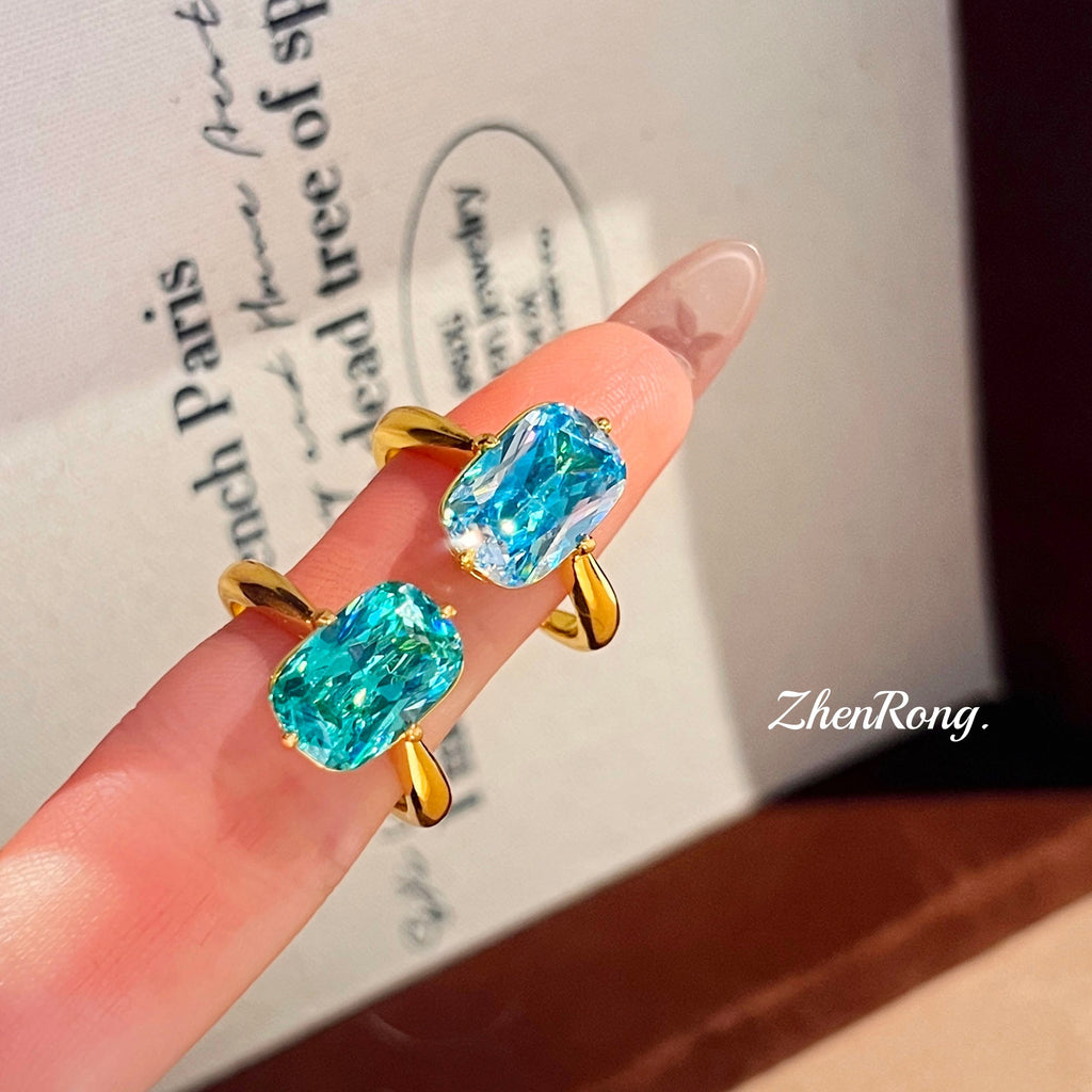 Retro Paraiba Ring mit Aquamarin CZ