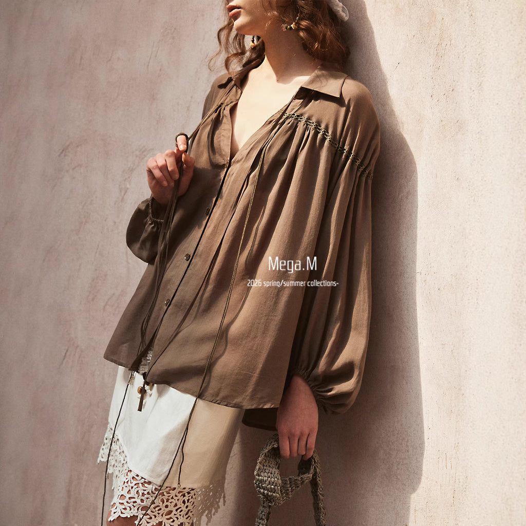 Lapel-Shirt Top in Beige – Tencel – Bild 4 | LuxeStyle