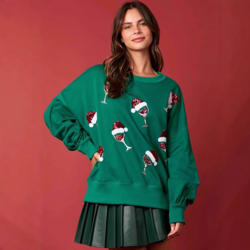 Weihnachts-Print Hoodie mit Glitzer