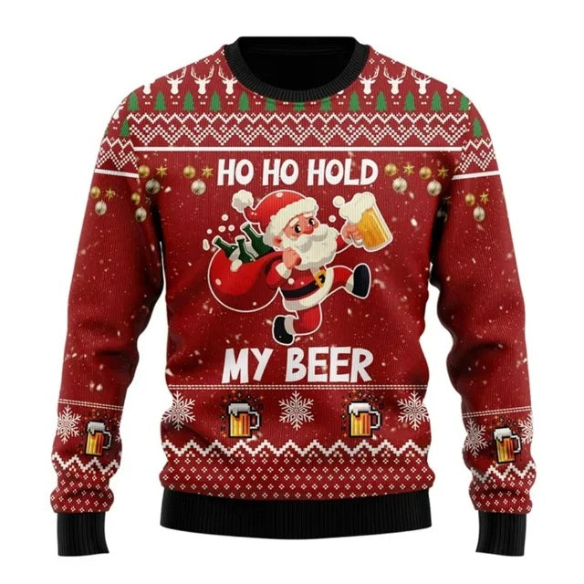 Herren Hoodie mit Santa- und Biermuster